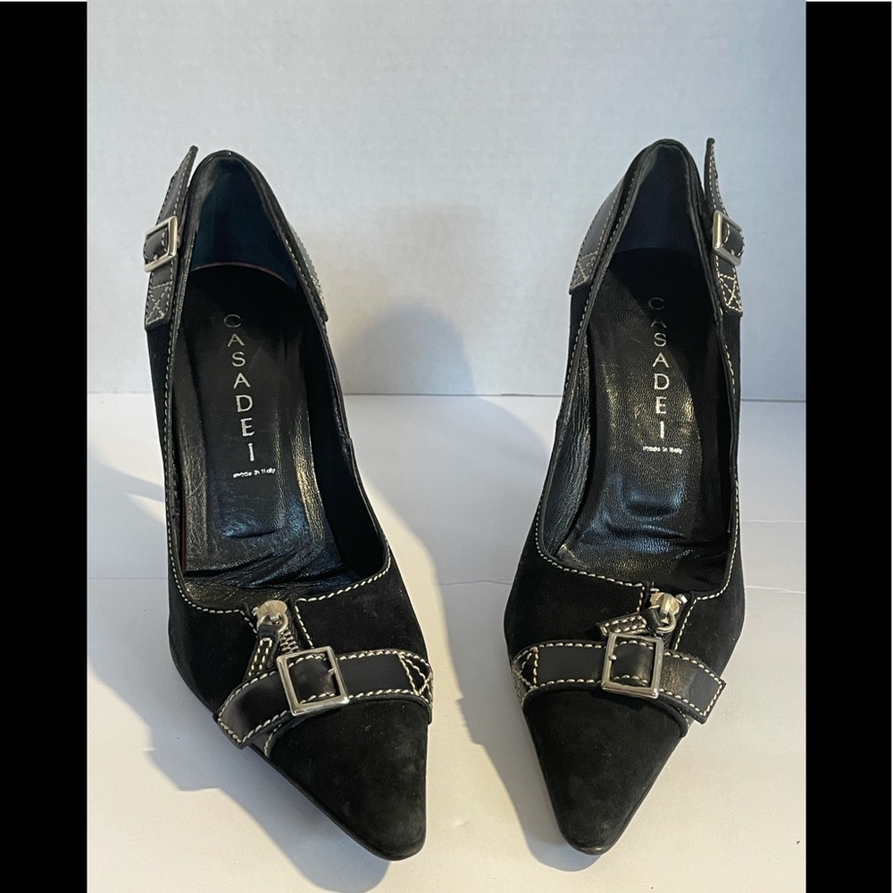 Casadei Black Suede Pointed Toe Heels.